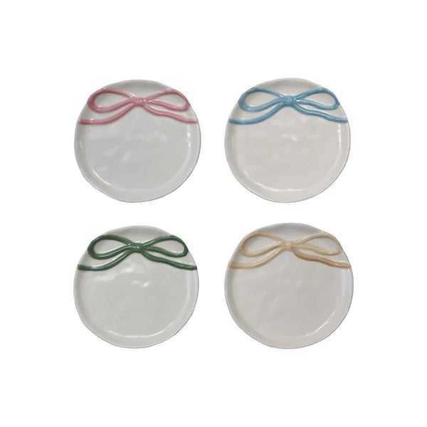 Bow Stoneware Dish, 4.25" Round, 4 Colors