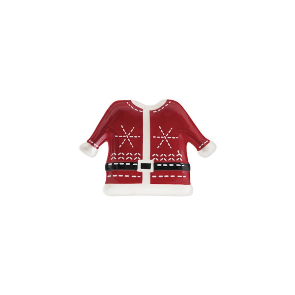 Hand-Painted Ceramic Santa Coat Shaped Plate, Red & White