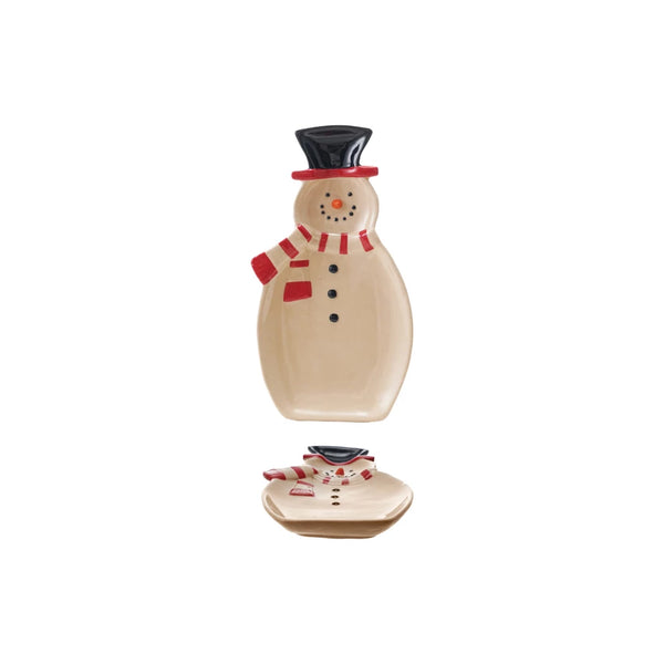 Hand-Painted Stoneware Snowman Shaped P