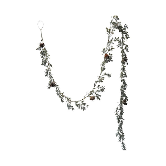 72"L x 4"H Faux Boxwood Garland with Pinecones & White Berries