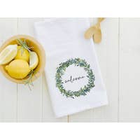 Welcome Boxwood Wreath - Cotton Tea Towel