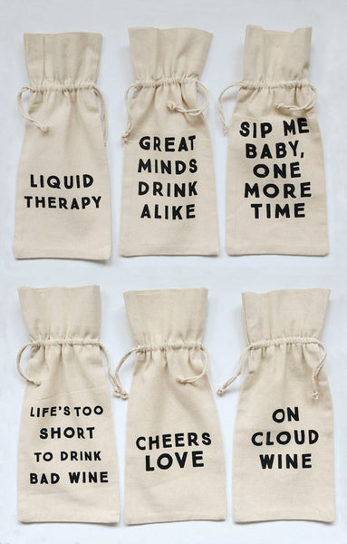 Cotton Wine Bags with Saying