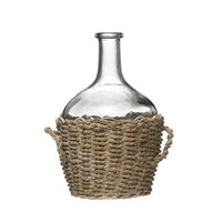 Glass Bottle in Woven Seagrass Basket w/ Handles