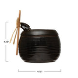 18 oz. Stoneware Jar with Wood Spoon, Reactive Glaze, Black, Set of 2