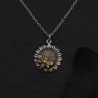 Sunflower Necklace with Bronze Bee, Sterling Silver 18"